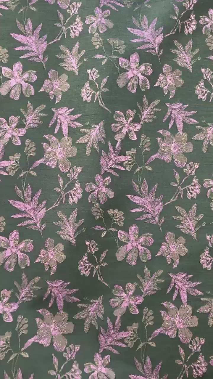 Green Floral Fabric by Yard, Botanical Garden Jacquard Textile, Vintage Cottage Fabric for Dresses Bags Quilting Crafts- 65"W