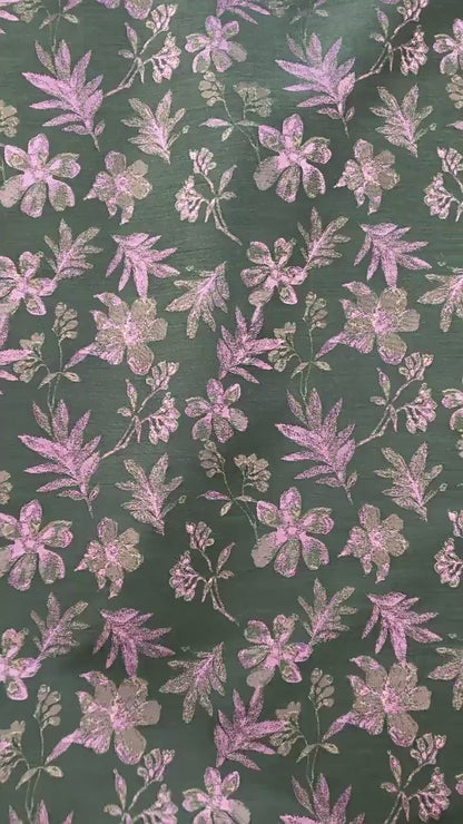 Green Floral Fabric by Yard, Botanical Garden Jacquard Textile, Vintage Cottage Fabric for Dresses Bags Quilting Crafts- 65"W