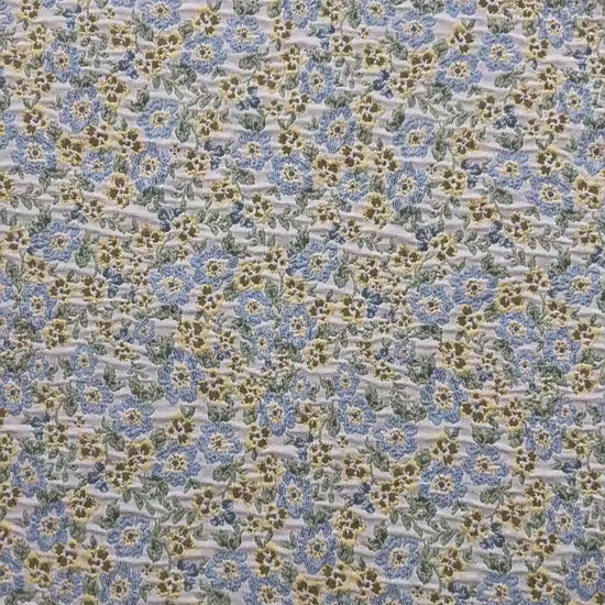 Light Floral Jacquard Fabric by Yard, Yellow Blue Vintage Flower Textile, Soft Cottagecore Fabric for Dresses Quilting Crafts, 63"Wide