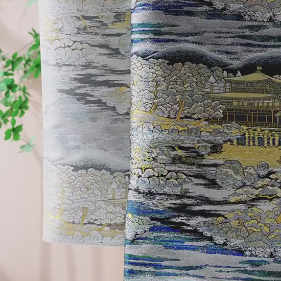 Pavilion Landscape Brocade Jacquard Fabric, 3D Scenic Woven Textile, 2 Colors for Qipao, Hanfu, Jackets, Bags and Sewing, 59"W