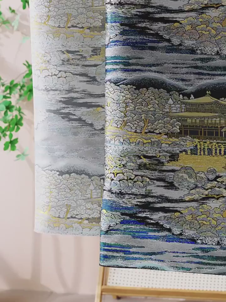 Pavilion Landscape Brocade Jacquard Fabric, 3D Scenic Woven Textile, 2 Colors for Qipao, Hanfu, Jackets, Bags and Sewing, 59"W