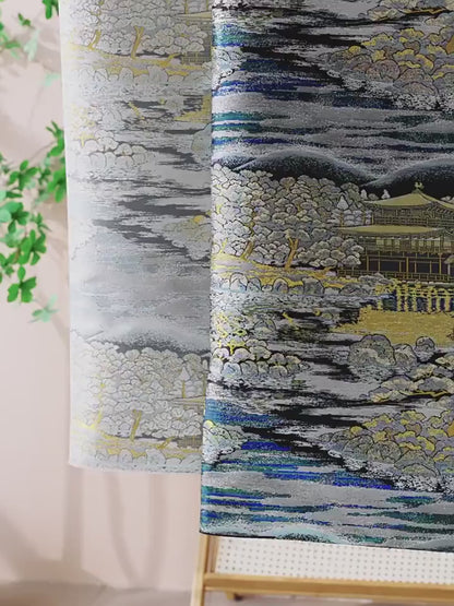 Pavilion Landscape Brocade Jacquard Fabric, 3D Scenic Woven Textile, 2 Colors for Qipao, Hanfu, Jackets, Bags and Sewing, 59"W