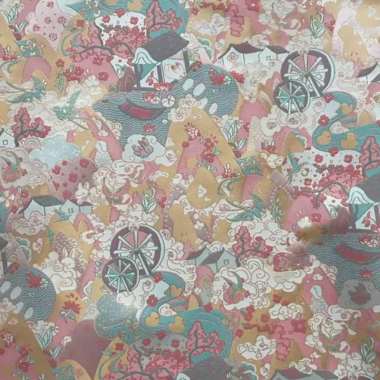 Chinese Song Brocade Fabric by Yard, Gold Metallic Jacquard Textile, Elegant Pastel Floral Satin Fabric for Dresses Upholstery Crafts, 59"W