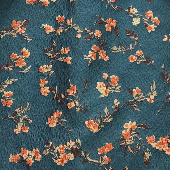 Teal 3D Embossed Small Floral Yarn-Dyed Fabric, Textured Woven Textile for Dresses, Jackets, Skirts, Bags and Sewing, 55" Wide