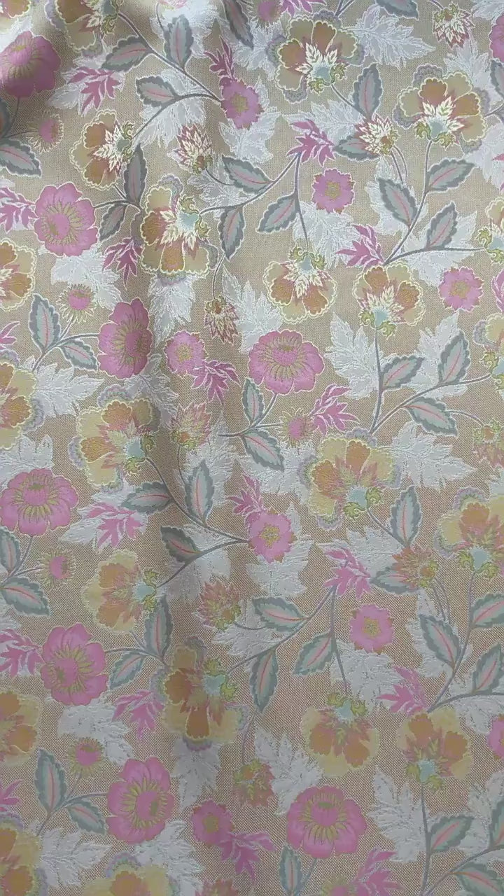 Vintage French Floral Fabric by Yard, Chinoiserie Vine Jacquard Textile, Elegant Dress Vest Upholstery Sewing Fabric, 57"W