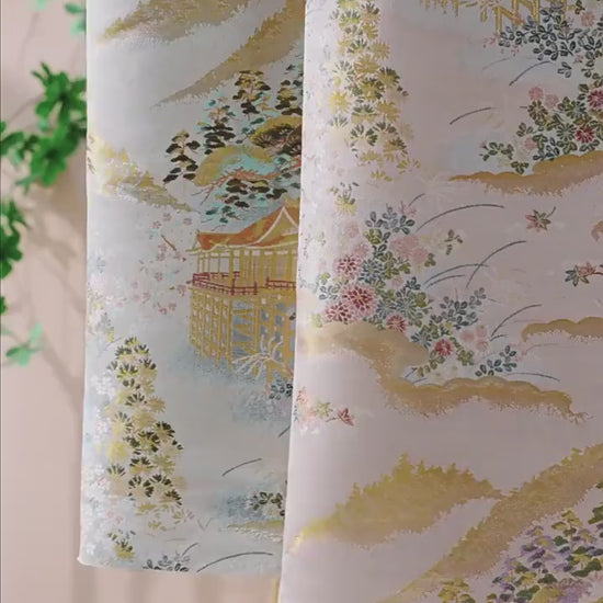 Garden Floral Landscape Brocade Jacquard Fabric, 3D Woven Textile for Kimono, Qipao, Hanfu, Jackets, Bags and Sewing, 59"W