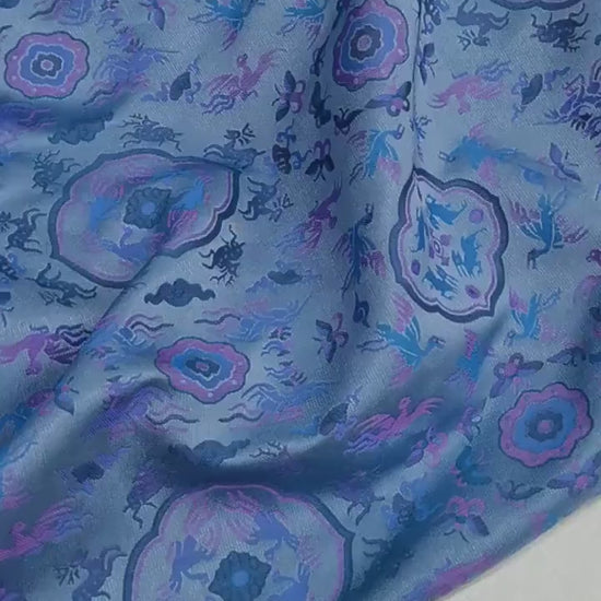 Zen Flower Brocade Fabric: Blue Purple Song Brocade, 58" Wide