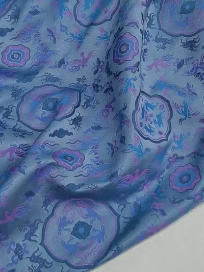 Zen Flower Brocade Fabric: Blue Purple Song Brocade, 58" Wide