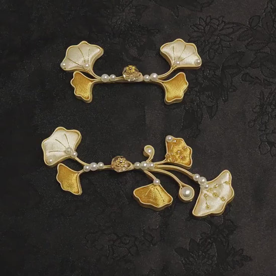 Ginkgo Leaf Frog Button, Chinese Qipao Cheongsam Closure, Gold Ivory Knot Fastener, Hanfu Sewing Trim