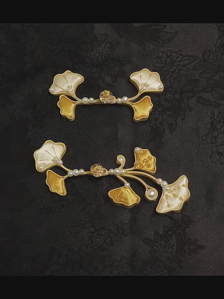 Ginkgo Leaf Frog Button, Chinese Qipao Cheongsam Closure, Gold Ivory Knot Fastener, Hanfu Sewing Trim