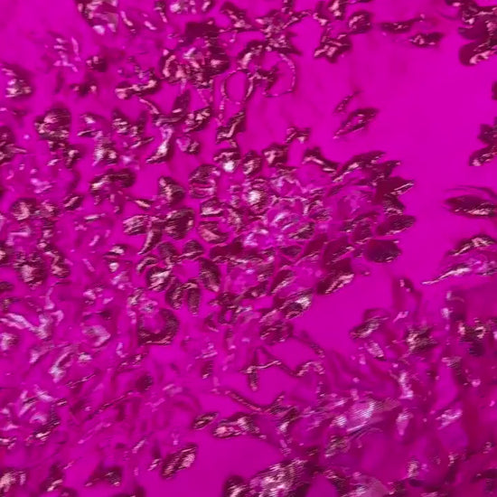 Fuchsia & Burgundy Metallic Floral Jacquard Brocade Fabric, 3D Textured Textile for Gowns, Stagewear, Full Skirts and Sewing