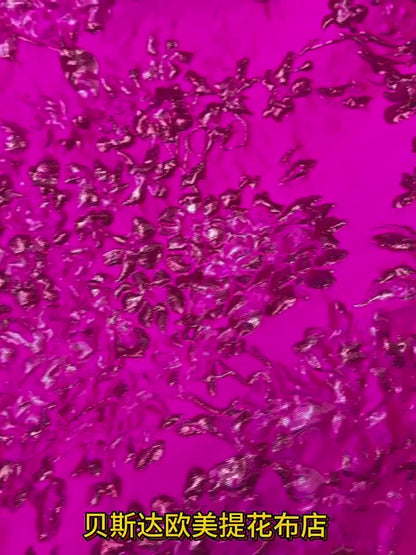 Fuchsia & Burgundy Metallic Floral Jacquard Brocade Fabric, 3D Textured Textile for Gowns, Stagewear, Full Skirts and Sewing