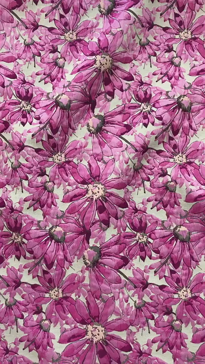 Blue Floral Jacquard Fabric by Yard, Embossed Daisy Brocade Textile, Vintage Oil Painting Style Dress Fabric for Sewing Crafts, 55"Wide