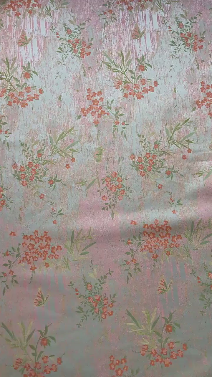 Butterfly Floral Brocade Fabric by Yard, Vintage Jacquard Dress Fabric, Decorative Textile for Bags Jewelry Box Crafts, 65"Wide