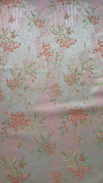 Butterfly Floral Brocade Fabric by Yard, Vintage Jacquard Dress Fabric, Decorative Textile for Bags Jewelry Box Crafts, 65"Wide