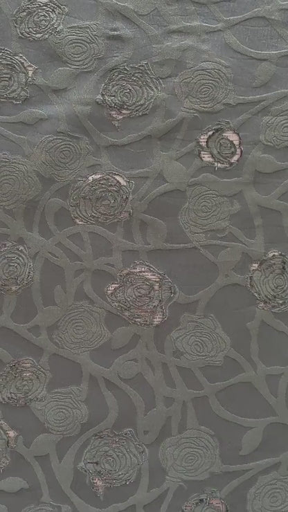 Vintage Rose Cutwork Jacquard Fabric, Embossed Floral Woven Textile, Dark Green Brocade Fabric for Dress, Jacket, DIY Sewing, 53"Wide