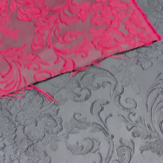 Black Red Yellow 3D Embossed Floral Jacquard Fabric, Structured Textured Textile for Wide-Leg Pants, Trench Coats, Tang Jackets and Sewing