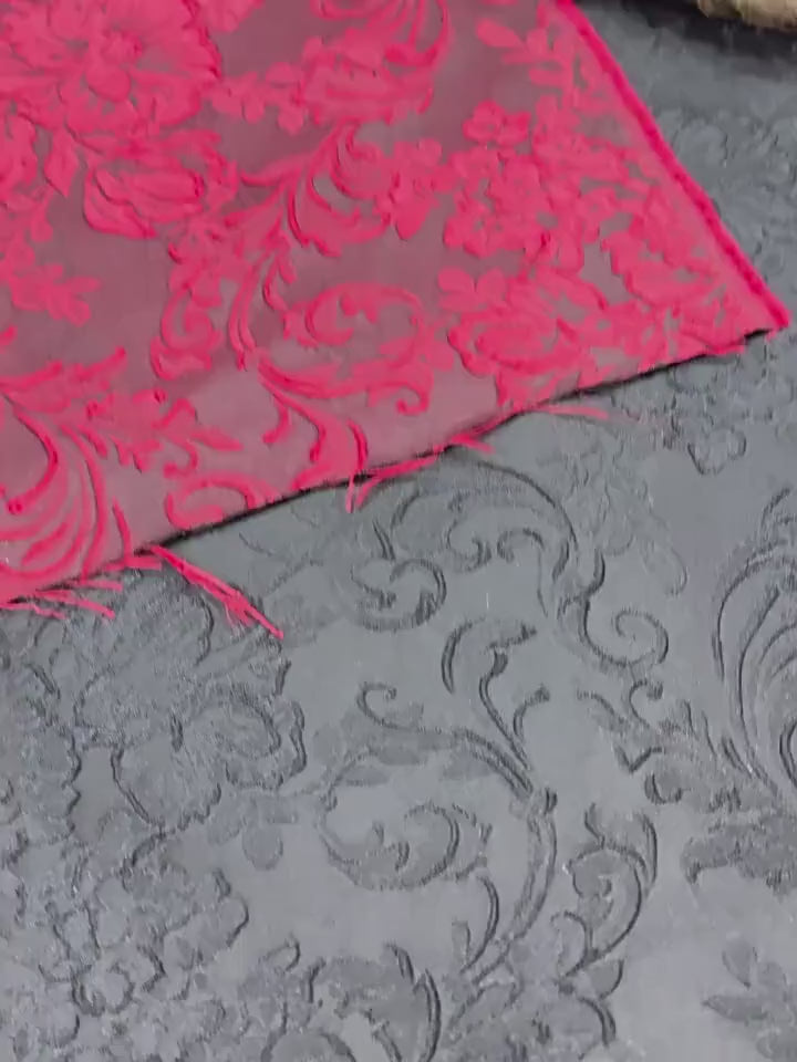 Black Red Yellow 3D Embossed Floral Jacquard Fabric, Structured Textured Textile for Wide-Leg Pants, Trench Coats, Tang Jackets and Sewing