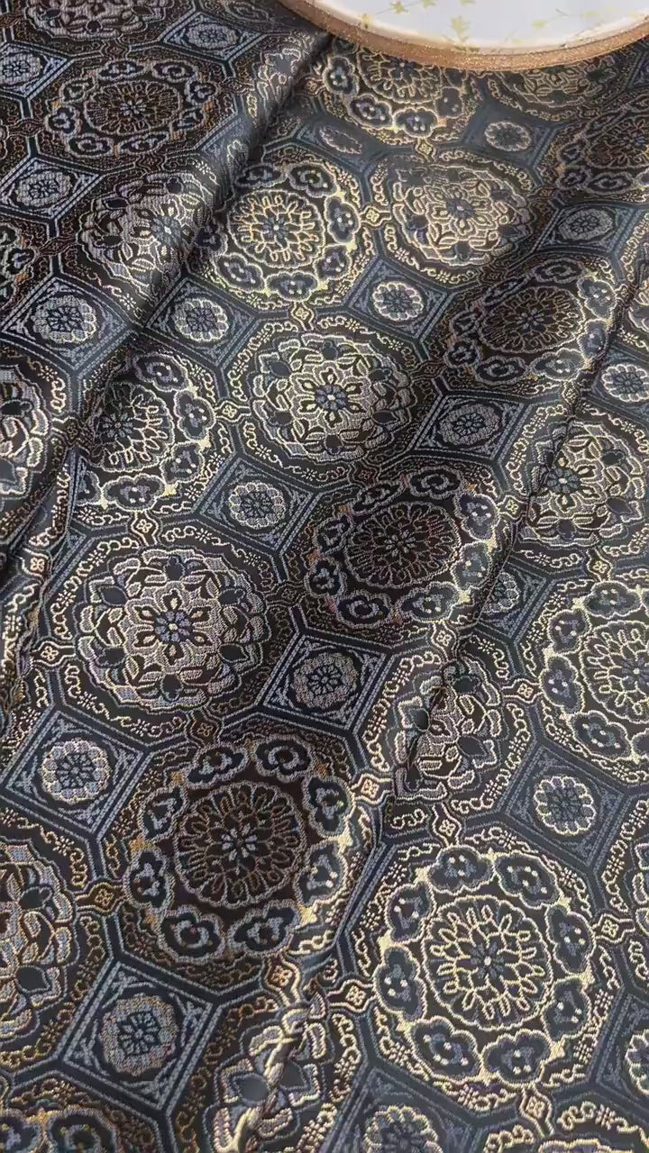 Japanese Kinran Brocade Fabric: Kimono, Geisha Bowknot, Upholstery (59"W)