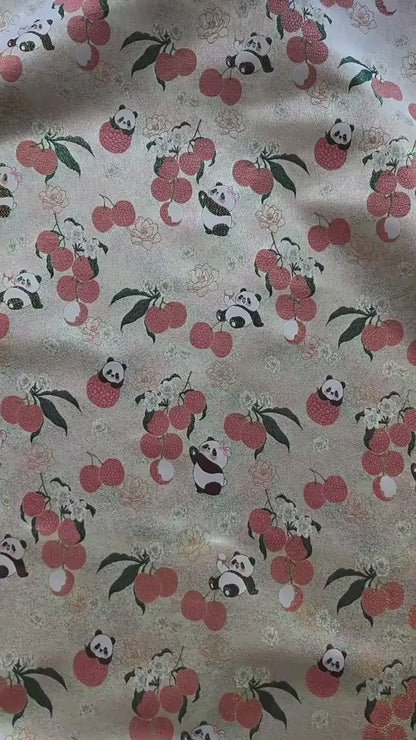 Panda Lychee Jacquard Brocade Fabric, Ivory Botanical Metallic Thread Chinese Style Fabric for Qipao, Dress and Crafts