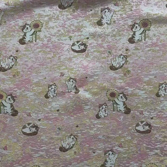 Song Brocade Jacquard Fabric | Gold Thread Cat Sunflower Pattern Textile | Chinese Inspired Woven Fabric By Yard, 59" Wide