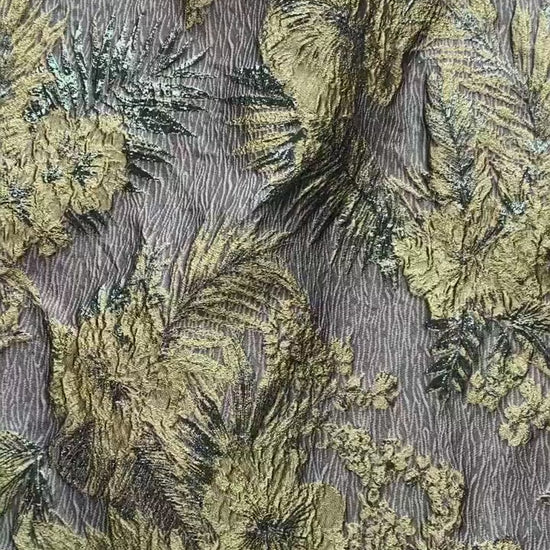 Moss Green Palm Leaf Jacquard Fabric by Yard, Vintage Embossed Botanical Textile, Luxury Draped Fabric for Fashion Decor, 55" Wide