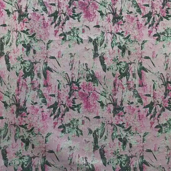 Vintage Pink Floral Jacquard Fabric, Watercolor Botanical Woven Textile, Retro Flower Fabric for Dress, Blouse, Sewing DIY, 56"Wide