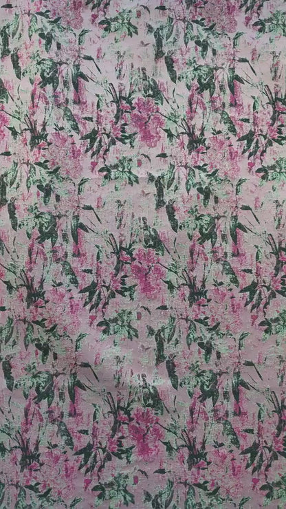 Vintage Pink Floral Jacquard Fabric, Watercolor Botanical Woven Textile, Retro Flower Fabric for Dress, Blouse, Sewing DIY, 56"Wide