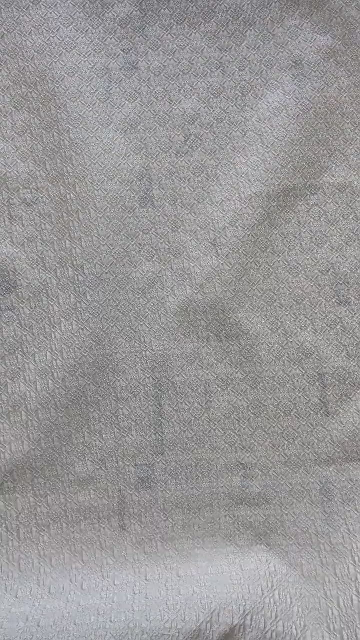 Embossed Jacquard Fabric, White Textured Geometric Floral Woven Textile, Elegant Brocade Fabric for Dress, Jacket, DIY Sewing, 53"Wide