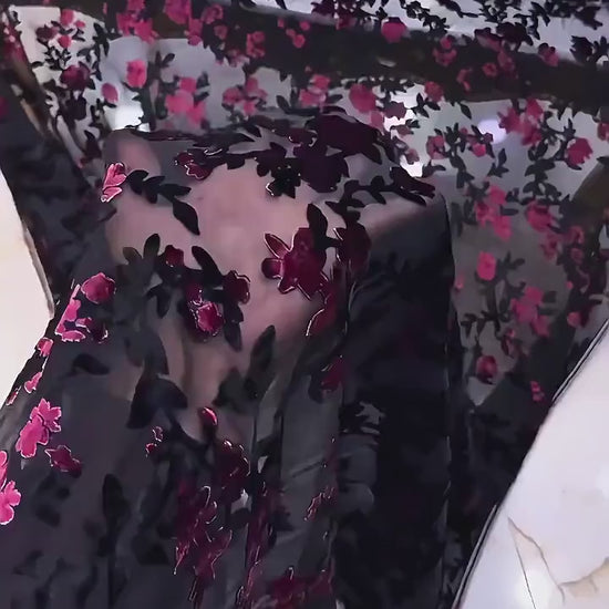 Burnout Floral Viscose Velvet Fabric: Soft Drape for Kimono, Costume