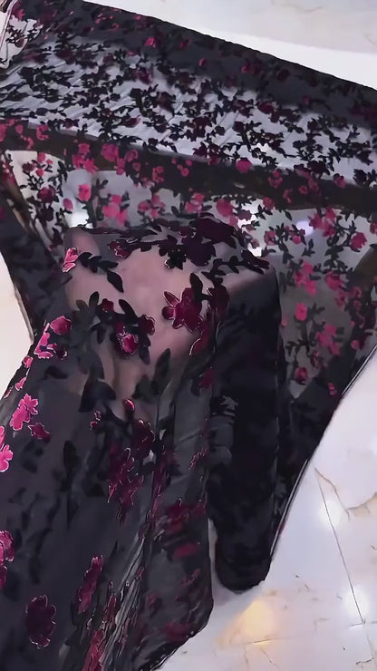 Burnout Floral Viscose Velvet Fabric: Soft Drape for Kimono, Costume