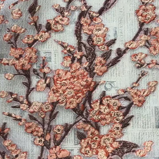 Plum Blossom Embossed Jacquard Fabric by Yard, Semi Sheer Floral Textile, Spring Summer Designer Fabric for Dresses Shawls, 55"Wide