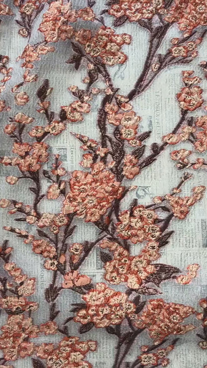Plum Blossom Embossed Jacquard Fabric by Yard, Semi Sheer Floral Textile, Spring Summer Designer Fabric for Dresses Shawls, 55"Wide