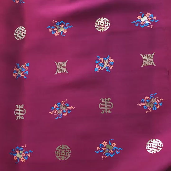Chinese Song Brocade Fabric, Wufu Longevity Gold Thread Jacquard Textile, Traditional Pattern Fabric for Clothing and Decor