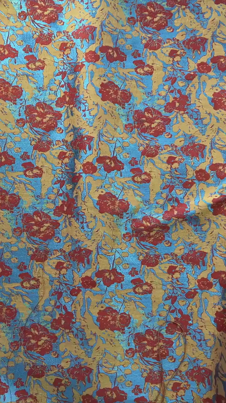 Colorful Floral Jacquard Fabric by Yard, Vintage Botanical Woven Textile, Draping Dress Fabric for Sewing Crafts Home Decor, 59"Wide