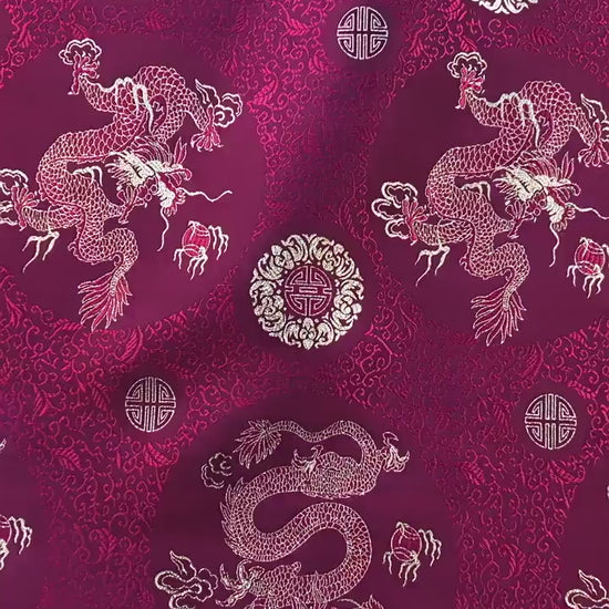 Chinese Dragon Brocade Fabric, Red Gold Jacquard Fabric by Yard, Double Dragon Pattern Textile, Sewing Material, Luxury Oriental Fabric, 59"