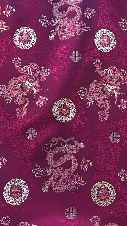 Chinese Dragon Brocade Fabric, Red Gold Jacquard Fabric by Yard, Double Dragon Pattern Textile, Sewing Material, Luxury Oriental Fabric, 59"