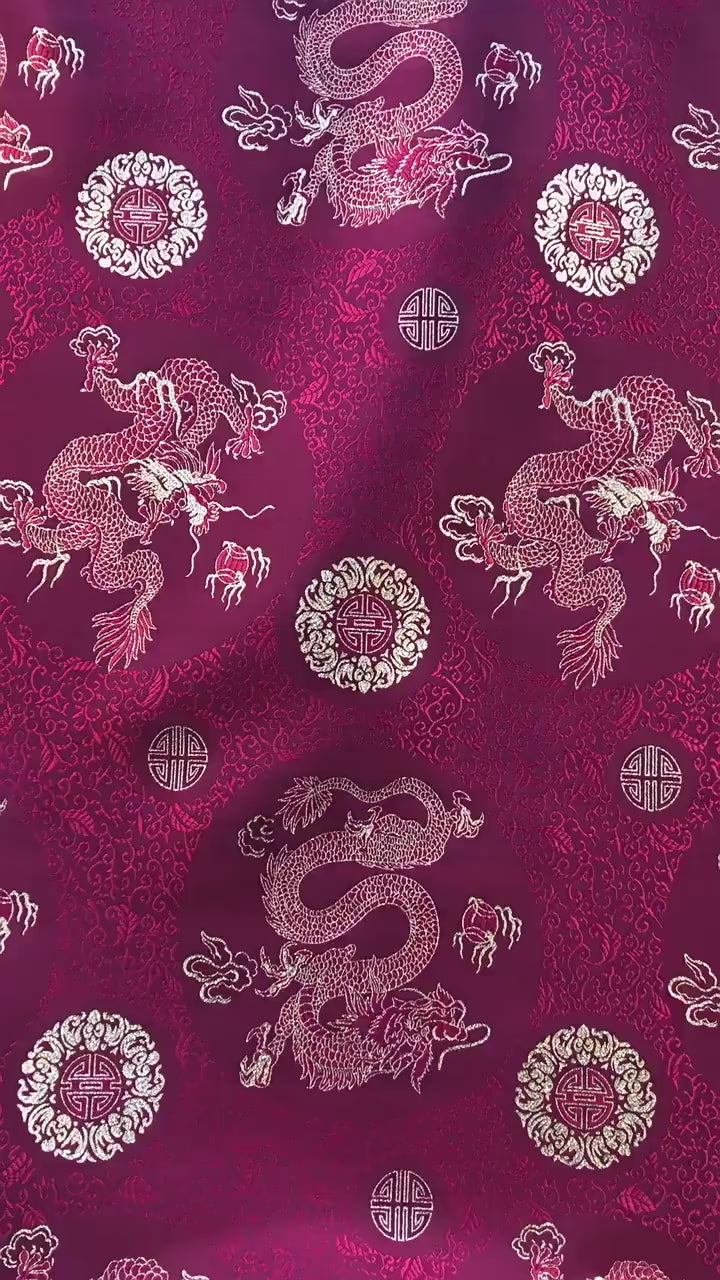 Chinese Dragon Brocade Fabric, Red Gold Jacquard Fabric by Yard, Double Dragon Pattern Textile, Sewing Material, Luxury Oriental Fabric, 59"