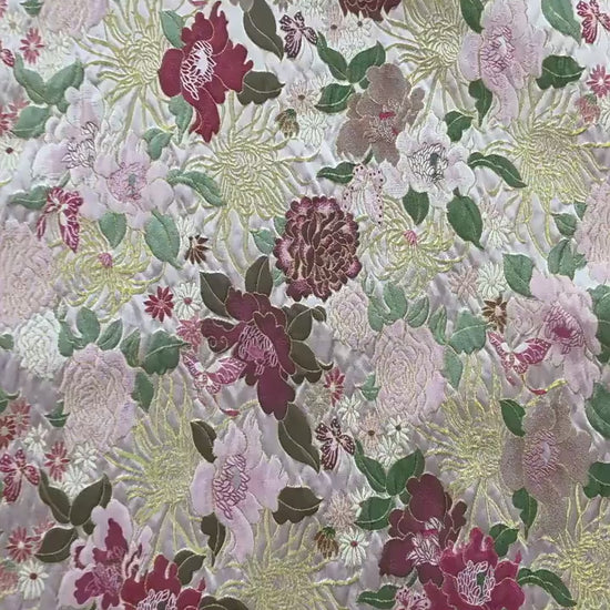 Embossed Floral Jacquard Fabric, Peony Chrysanthemum Pattern, 59" Wide