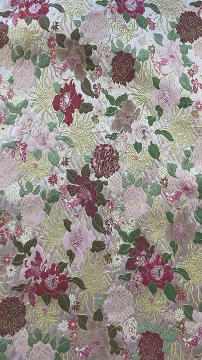 Embossed Floral Jacquard Fabric, Peony Chrysanthemum Pattern, 59" Wide