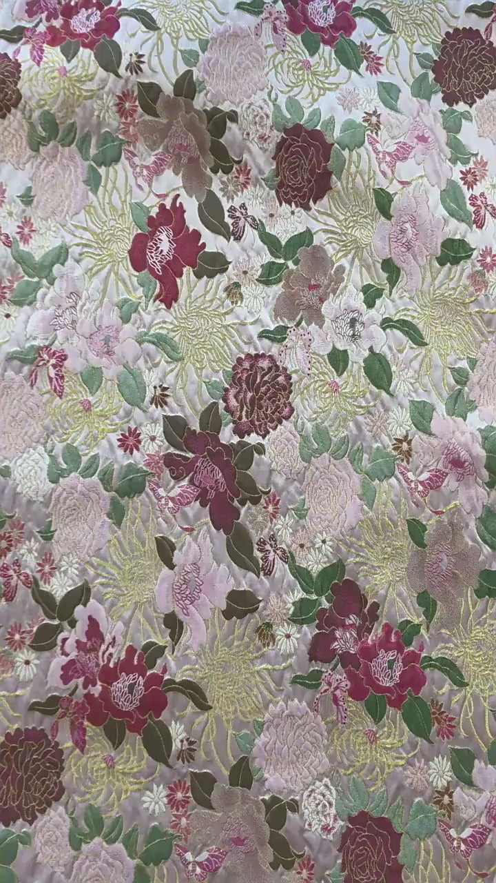 Embossed Floral Jacquard Fabric, Peony Chrysanthemum Pattern, 59" Wide