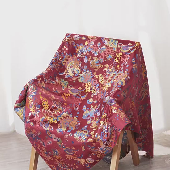 Silk Brocade Fabric: 55"W Dancing Dragon Upholstery, Costume, & Decor