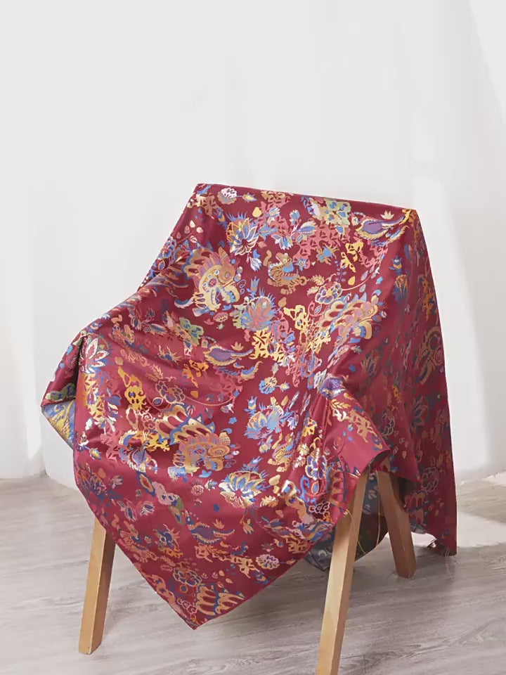 Silk Brocade Fabric: 55"W Dancing Dragon Upholstery, Costume, & Decor
