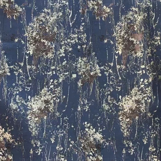 Blue Floral Jacquard Fabric, Watercolor Botanical Fabric by Yard, Vintage Woven Textile, Designer Sewing Material, Home Decor Fabric
