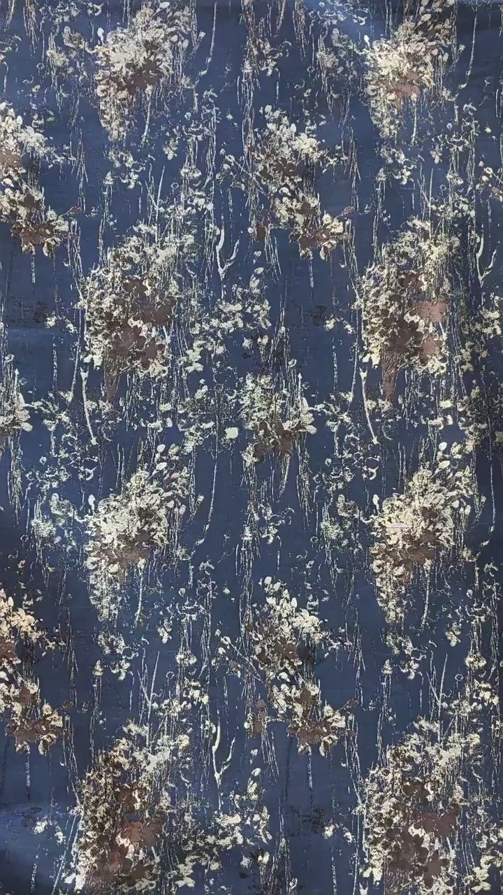 Blue Floral Jacquard Fabric, Watercolor Botanical Fabric by Yard, Vintage Woven Textile, Designer Sewing Material, Home Decor Fabric