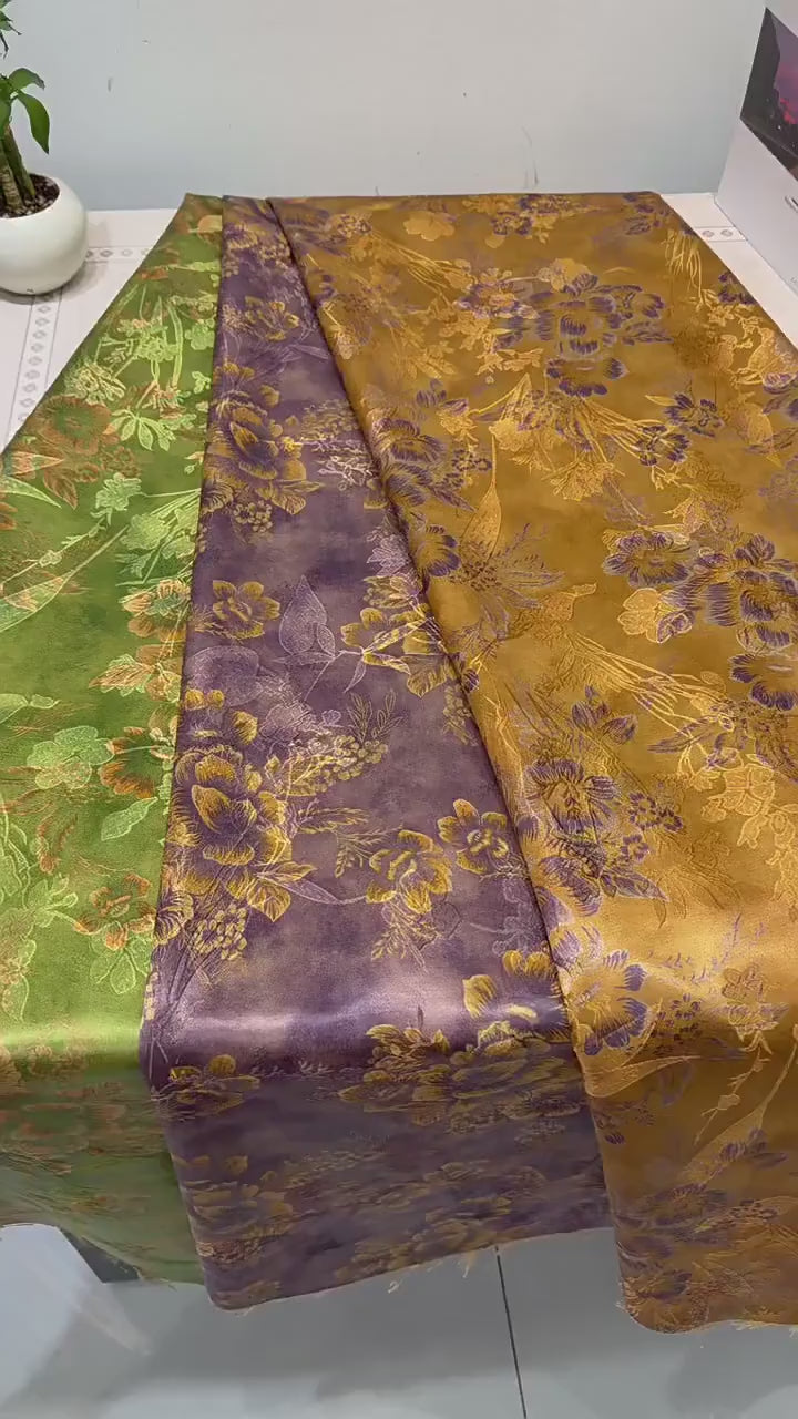 Olive Green Painterly Floral Print Fabric, Large Botanical Flower Textile for Dresses, Skirts, Jackets, Bags, Decor and Sewing