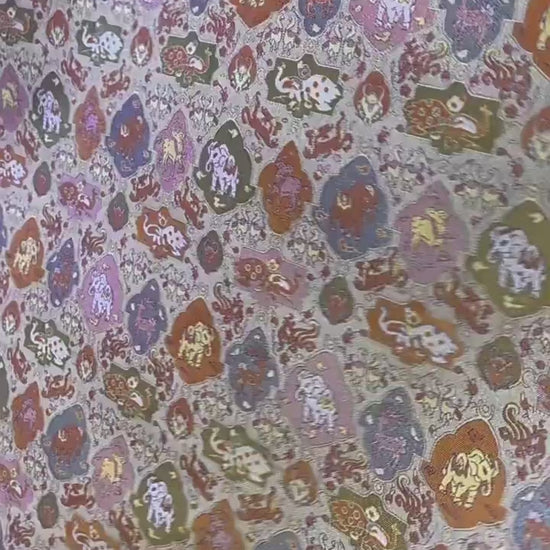 Eight Treasures Mythical Beast Jacquard Fabric | Iridescent Color Shift | Tang Dynasty Pattern | Hanfu Cosplay Brocade