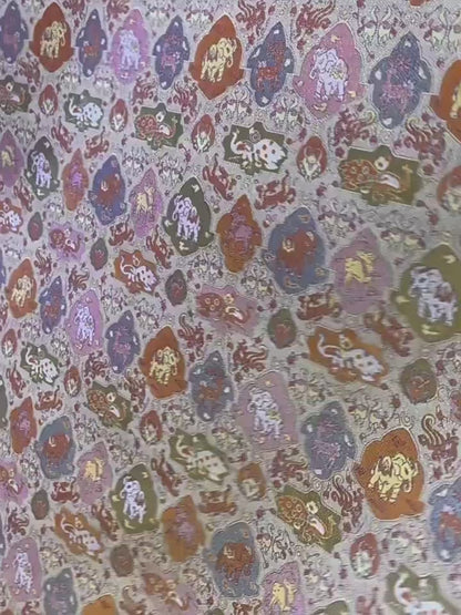 Eight Treasures Mythical Beast Jacquard Fabric | Iridescent Color Shift | Tang Dynasty Pattern | Hanfu Cosplay Brocade