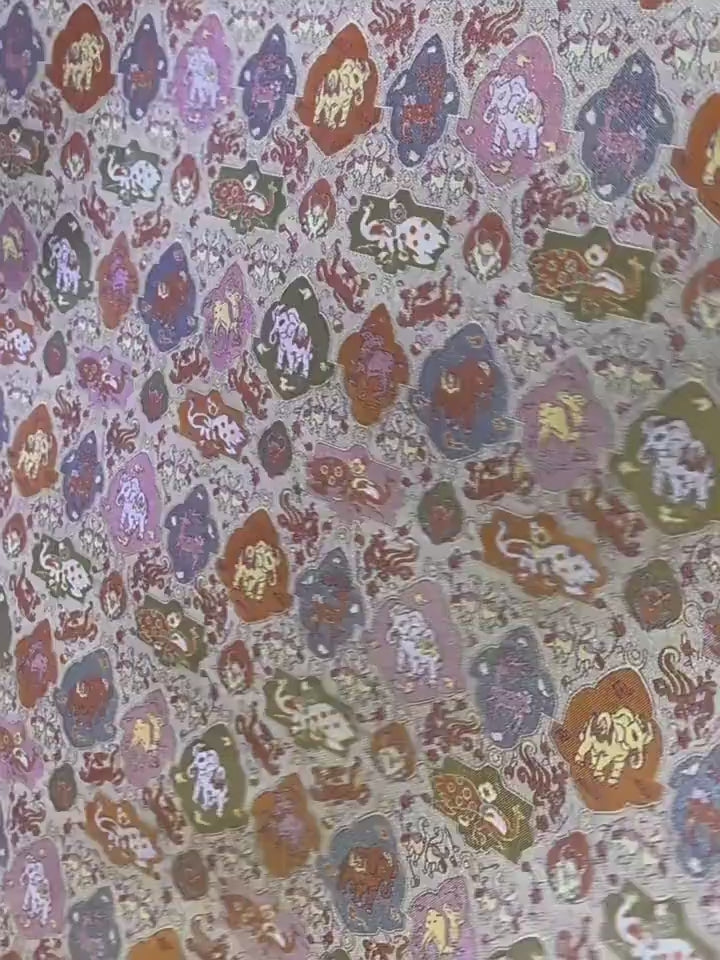 Eight Treasures Mythical Beast Jacquard Fabric | Iridescent Color Shift | Tang Dynasty Pattern | Hanfu Cosplay Brocade