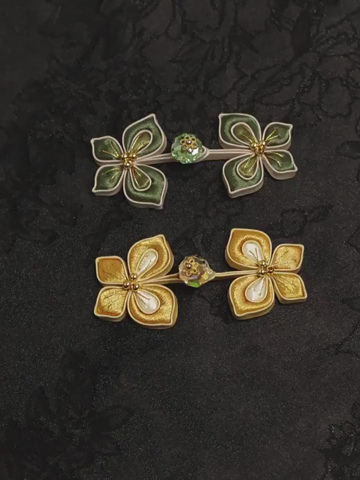Handmade Chinese Frog Button, Clover Flower Knot Button, Qipao Closure, Hanfu Tang Suit Sewing Trim, Traditional Clothing Accessory